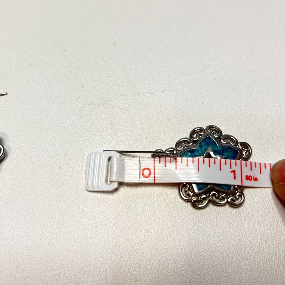 Trifari Dark Silver Tone Star Dangle Pierced Earrings with Turquoise Chip Enlay - Picture 10 of 10